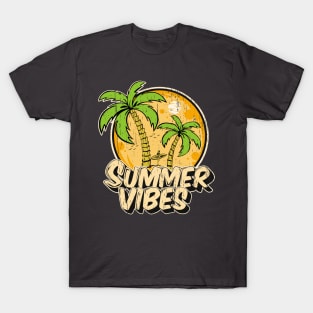 Sumer Vibes Surf Surfing palm trees vintage distressed beach retro vacation T-Shirt